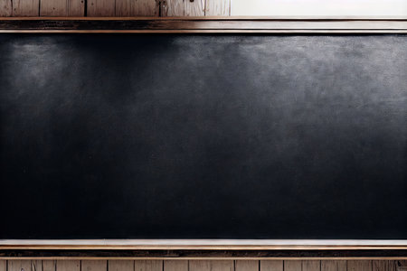 Chalkboard blank with wooden frame and soft light, old blackboard textureの素材