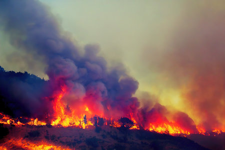 Firefighters battle a wildfireの素材