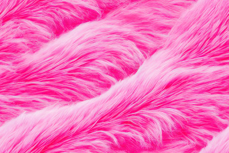 Pink color fur texture coral fluffy fabric coat background. Winter fashion color trends feminine flat lay seamless pattern with monochrome faux wool full frameの素材