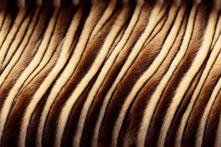Wallpaper background of brown soft and fluffy pelt stripped and rippled seamless pattern. Wavy natural animal hair in a textured design beautiful abstract shaggy textile close-upの素材