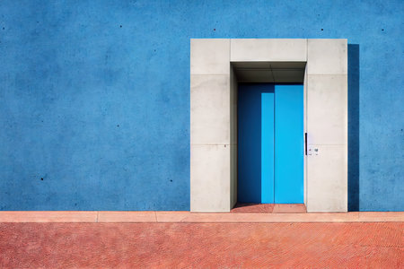 Door in abstract house leading to unknown. Old architectural structure.の素材