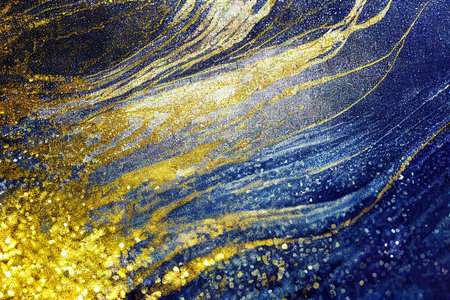 Abstract blue and gold powder waves luxury backgroundの素材