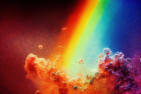 Magic multicolored sparkles of light with raysの素材