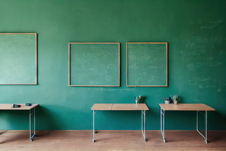 Educational concept with empty school boardの素材