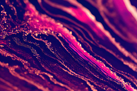 Abstract wavy background luxury violet liquid with air bubble and droplet texture. Artistic fluid pattern ink flow with purple curvy wave and swirling shapes of molten fluorescent dyeの素材