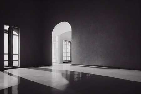 white door in a dark room with bright lightの素材