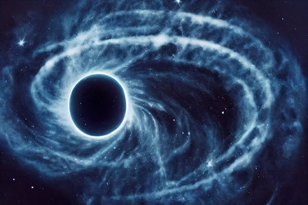 Fantasy galaxy portal time warp tunnel for traveling in space. Wormhole with millions of stars and nebulae universe deformation science fiction astral vortex motion graphicsの素材