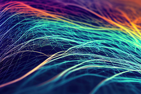 Abstract background of smooth lines of spline waves from blue to yellowの素材