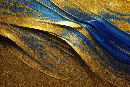 Abstract blue and gold powder waves luxury backgroundの素材