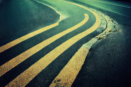 Asphalt highway with road traffic markings background. Journey of dream, trip route wallpaper with safety path surface seamless patternの素材