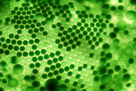 Green circles of different sizes on a light green background.の素材