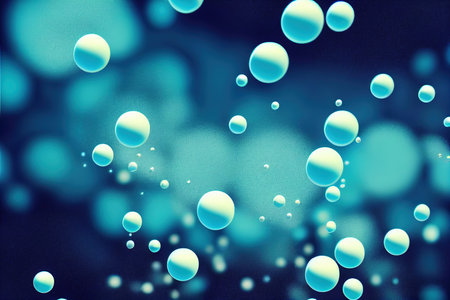 Air bubbles rise up in the deep blue water.の素材