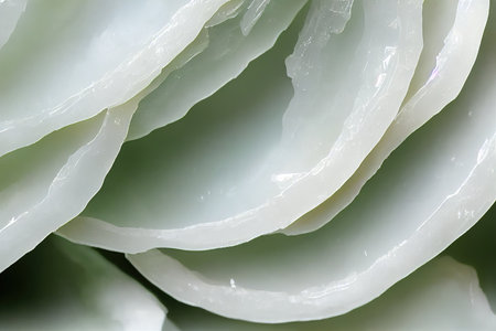 Abstract background with rounded pieces of white shiny ice close-up.の素材