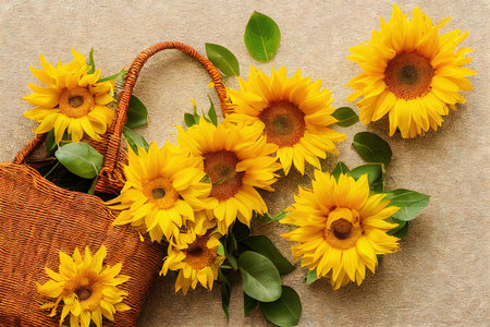 Beautiful autumn flowers composition background 3D render digital illustrationの素材