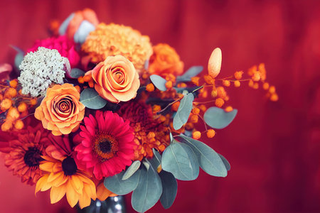 Bright autumn flowers bouquet beauty background 3D render digital illustrationの素材