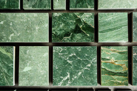 Separate green marble stone tiles pattern background 3D render digital illustrationの素材