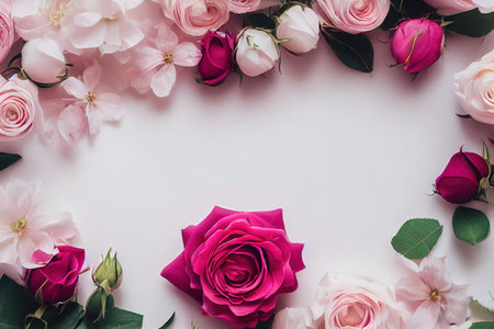 Rose petal flower bouquet background romantic floral pattern. Abstract blossoming plants natural festive wallpaper for greeting and invitationの素材