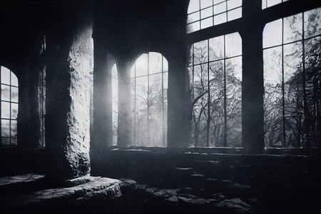 Old dark house dirty interior grunge style background digital illustrationの素材