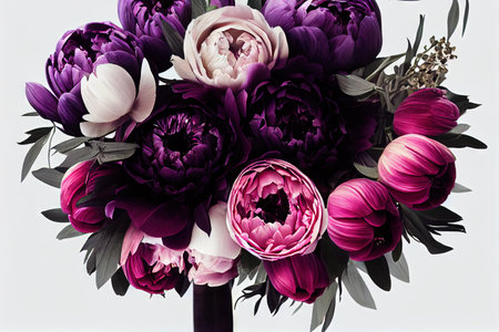 Huge bouquet of colorful blossoming peonies on the white backgroundの素材