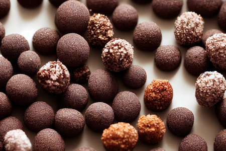beautiful round chocolate truffles on white backgroundの素材