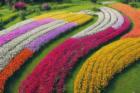 Summer flower bouquet flower bed of colorful flowers in gardenの素材