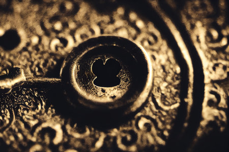 Round lock hole for vintage key made of dark yellow metalの素材