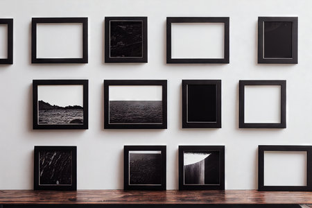 Picture frame mockup with dark edging for light background or wallの素材