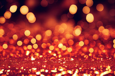 Abstract red gold Christmas background with blurred lights and sparklesの素材