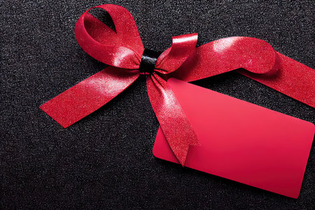 Greeting card with red ribbon as Christmas backgroundの素材