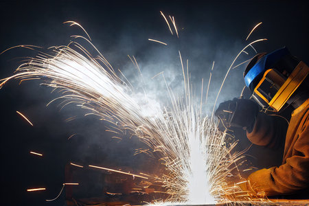 Fountain of sparks and smoke during welding processの素材