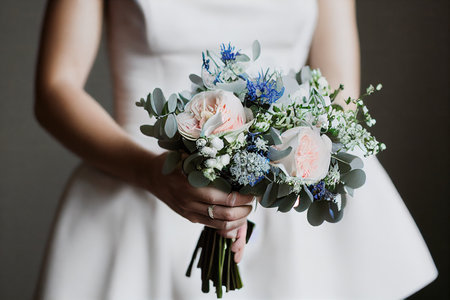 Wedding bouquet in soft blue tones for romantic brideの素材