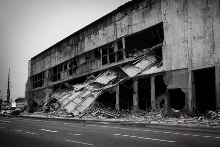 Old ruined factory and piles of garbage from destroyed industrial buildingsの素材