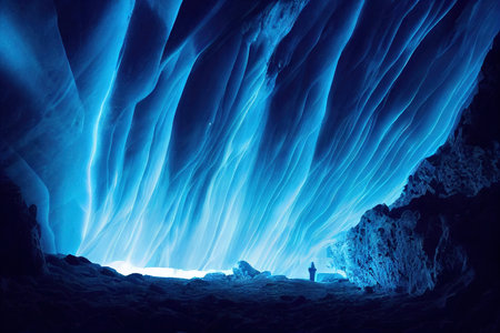 Northern lights ice ceiling in large ice caveの素材