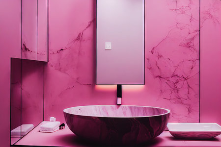 Original bathroom interior in bright pink tones with round plumbingの素材