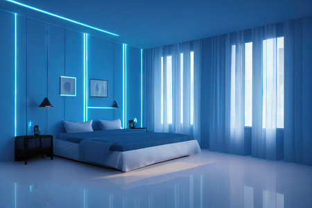 Modern rooms with neon lighting as 3d render neon backgroundの素材