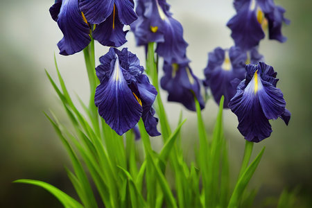 Plant purple flower iris flora on blurry green backgroundの素材