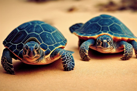 Crawling on sandy beach to water sea turtleの素材