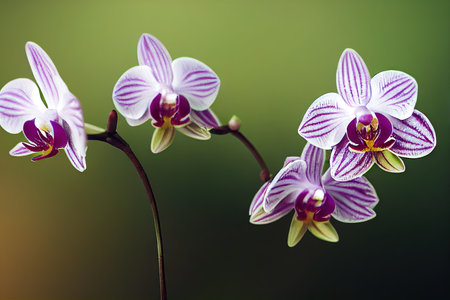 White with purple veins petals of orchid flowers on blurred green backgroundの素材