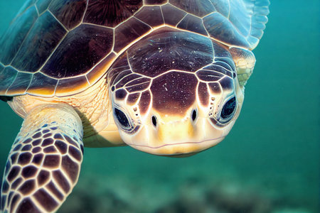 Natural Beauty Sea Turtle at Bottom of Oceanの素材