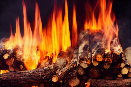 Burning campfire or firewood in the darkの素材