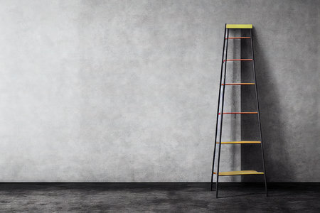 Step ladder against wall for finishing works in houseの素材
