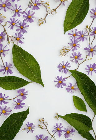 White background with green framing for decorating wallpaper flowersの素材