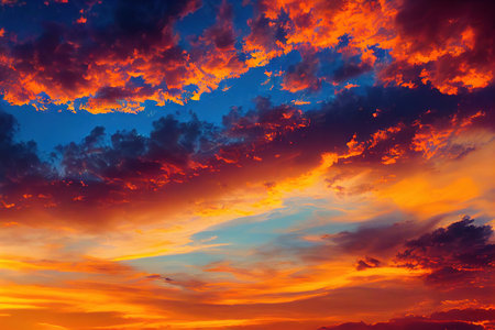 Purple and gold clouds against backdrop of sunset dramatic skyの素材