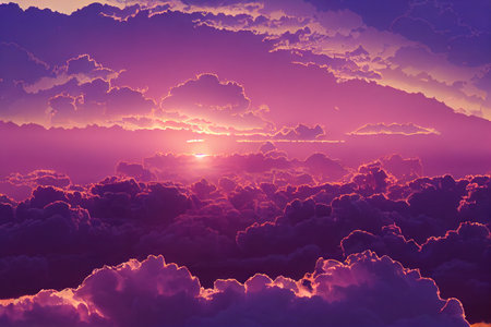 Purple and pink clouds above ground sunrise dramatic skyの素材