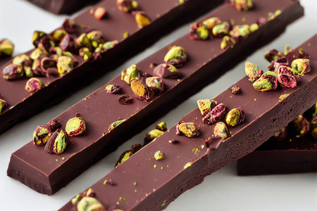 Rectangular cranberry bars biscotti with chocolate and sprinkled with almondsの素材