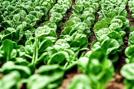 Growing fresh spinach in beds in greenhouse conditionsの素材