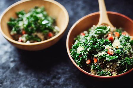 Wooden bowls with healthy quinoa salad for healthy lunchの素材