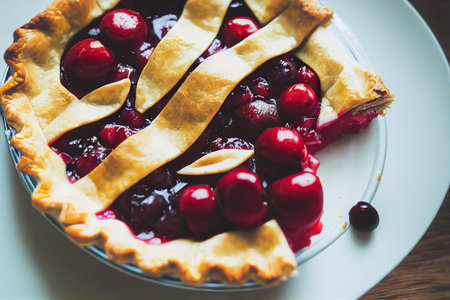Open cherry pie with sweet jam from ripe cherriesの素材