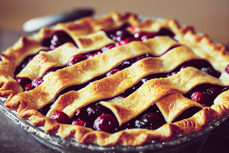 Traditional homemade cherry pie with braided top and juicy berry fillingの素材
