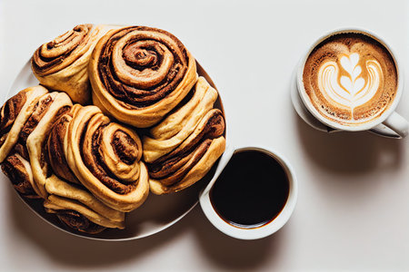 Fresh aromatic cinnamon buns as dessert for coffeeの素材